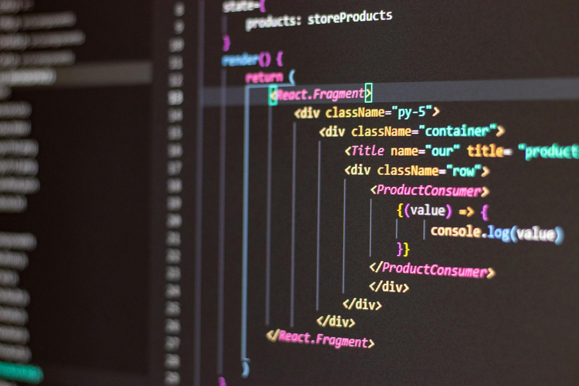 React code on a developer screen
